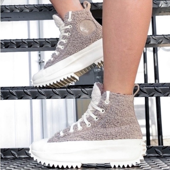 Converse Run Star Hike Sherpa Gray mauve Lined Platform Sneakers size 7 - Picture 3 of 16